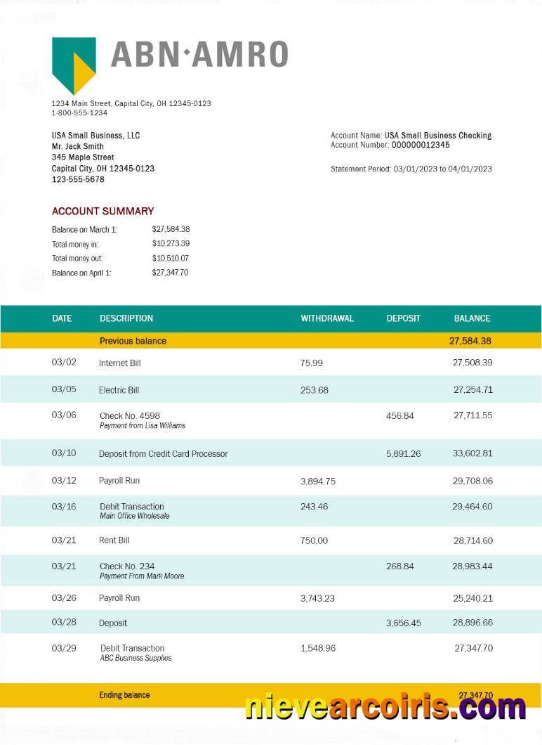 ABN AMRO Bank bank statement